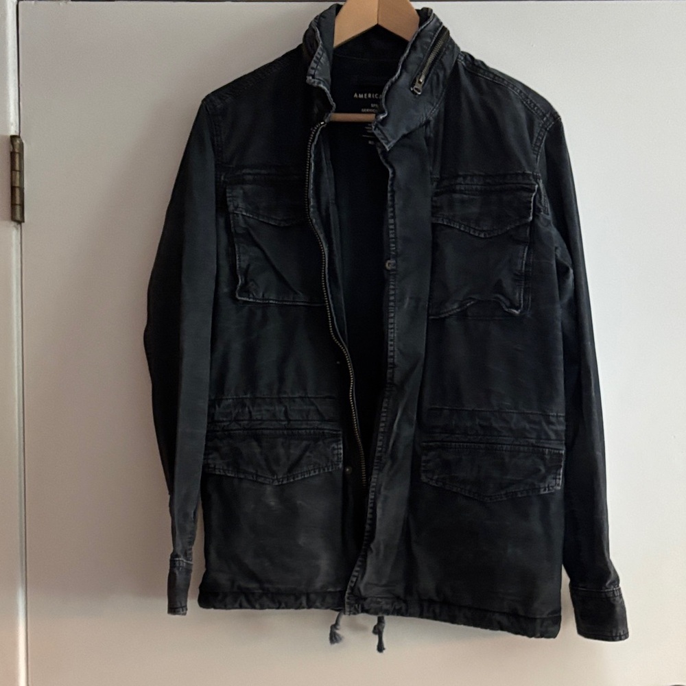 American Eagle Outfitters Dark Gray Military Jacket with hoodie Size xs